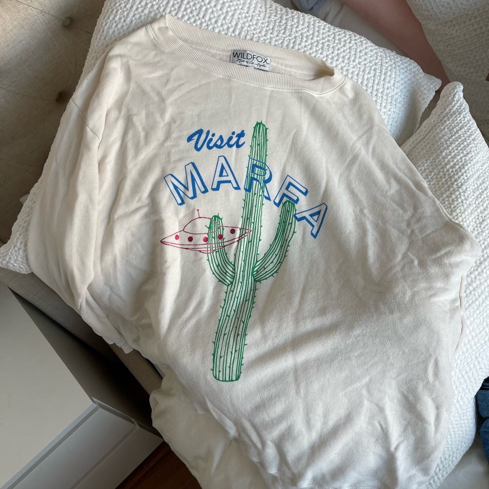 Wildfox Cream Sweatshirt with Cactus and UFO Graphic